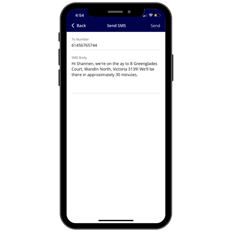 FieldPulse Mobile App 'I'm On My Way' Text